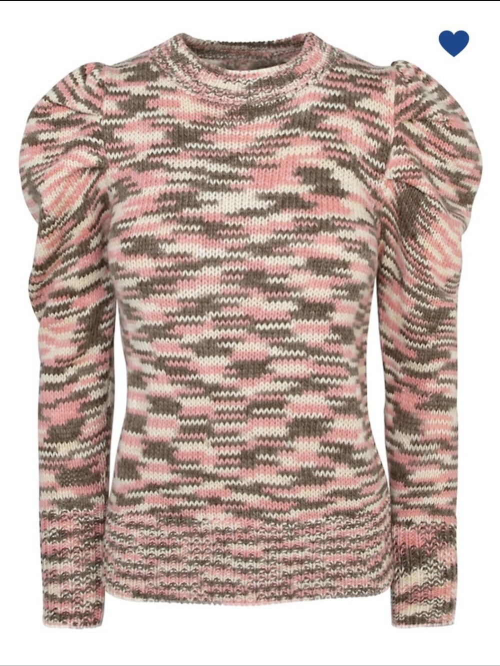 Greylin Pink, Cream & Brown Camouflage Puff Shoulder Crewneck Sweater - Small